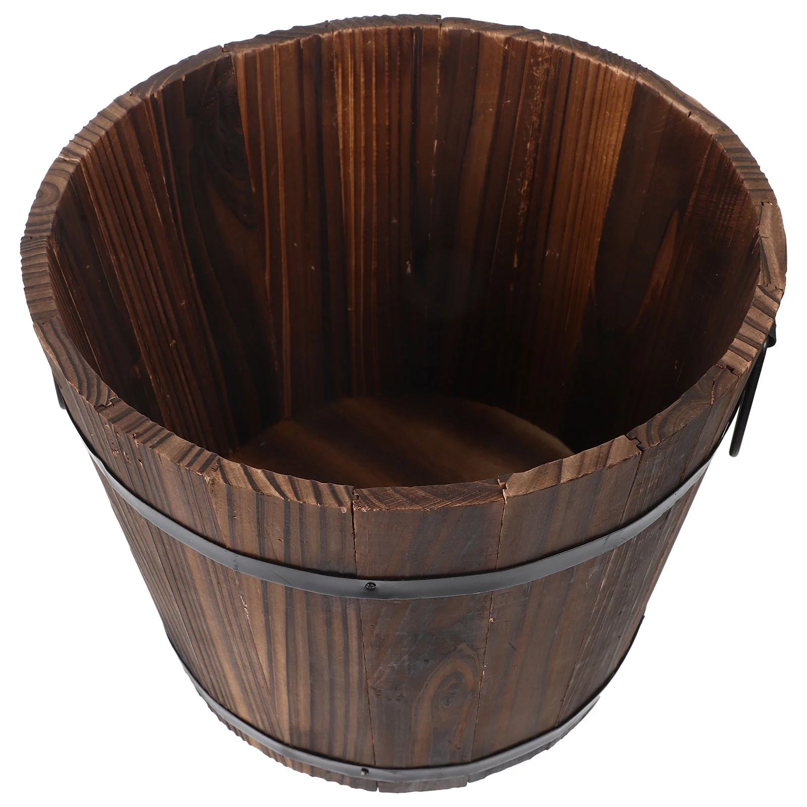 

Rustic Wooden Whiskey Barrels Bucket Handle Flower Planter Plant Pots Boxes Container Pail Patio Garden Backyard