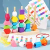 Montessori Wooden Toys Color Shape Matching Puzzle Game Colorful Beaded Color Cognition Early Educational Toys For Kids 3