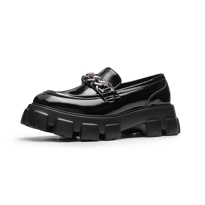 Men Thick Sole Heighten Business Casual Japan Harajuku Streetwear Fashion Punk Hip Hop Genuine Leather Cowhide Loafers Shoes