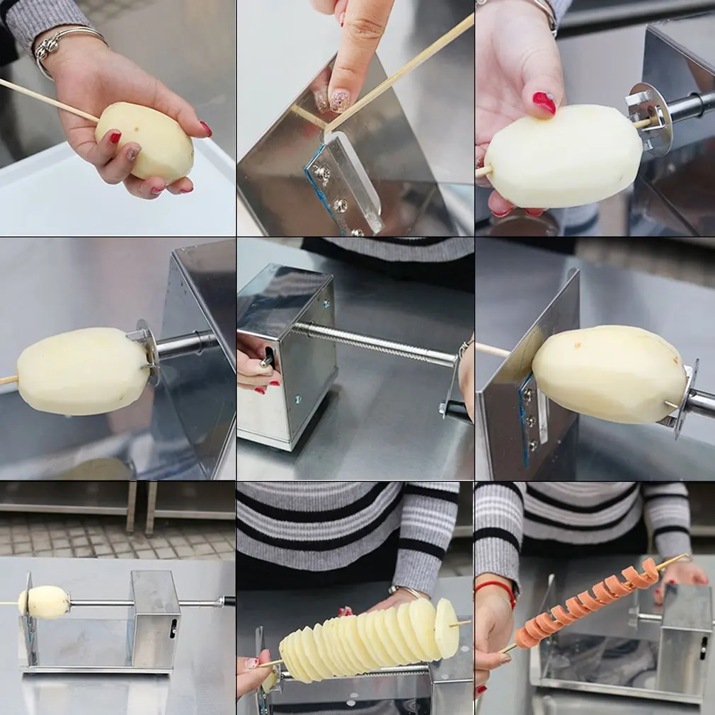 Manual Stainless Steel Twisted Potato Slicer French Fry Vegetable Cutter Spiral for Home Use or at Restaurant Chips Making Tools