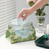 Oil Painting Tissue Storage Box PU Leather Napkin Holder Home Living Toilet Paper Case Creative Kitchen Tissue Organizer Boxes 1