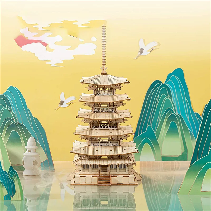 3D Wooden Puzzle Game Big Ben Tower Bridge Pagoda Building Model