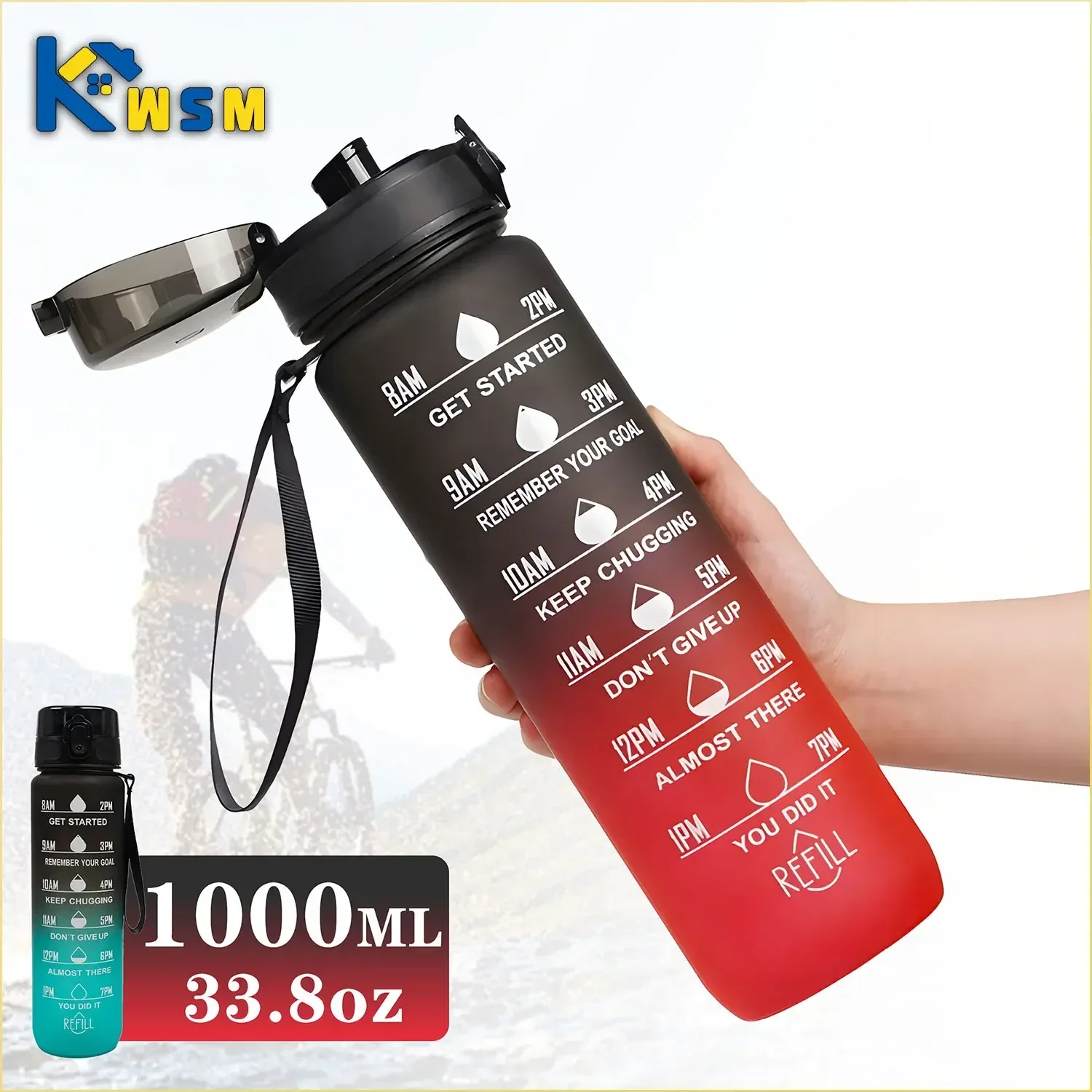 900ML/1000ML Gradient Sports Water Bottle with Time Scale BPA Free Straw Mug Portable Fitness Cup for Kids Outdoor Use