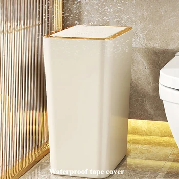 10L/12L Nordic Trash Can with One-Touch Lid Bin Deodorant Waterproof Dustbin Large Capacity Slim Toilet Gold Garbage Can 2