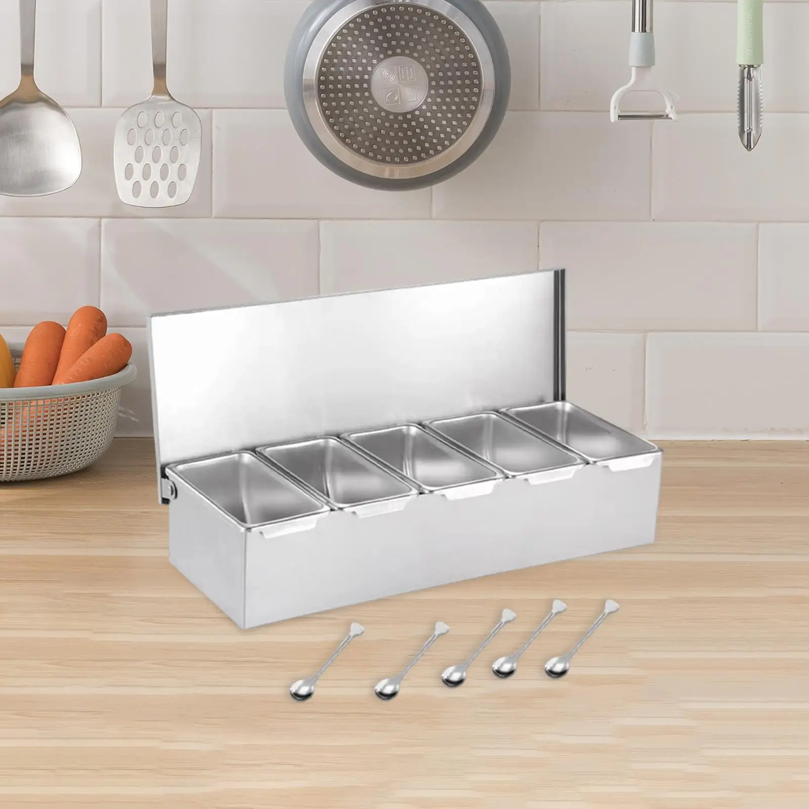 Stainless Steel Baking Tool Storage Container Multi Compartments Seasoning Organizer Box for Bar Kitchen Restaurant Home