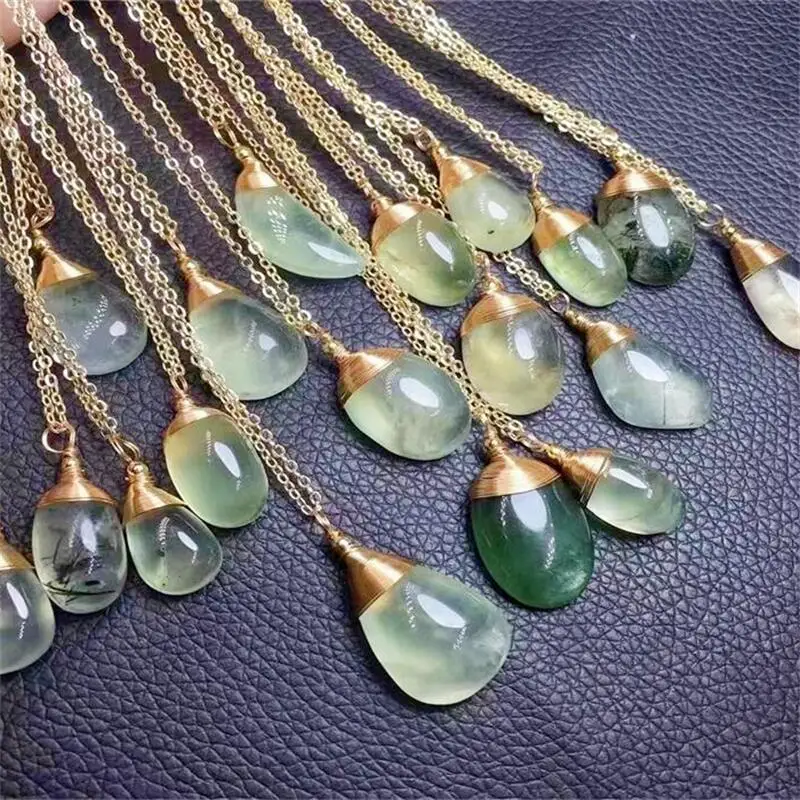 

Natural Prehnite Teardrop Copper Pendant Women Men Jewelry Fashion Big Water Drop Green Malachite Necklace 1PCS
