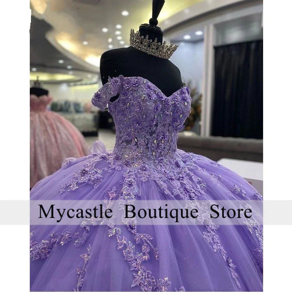 Lilac Lace Quinceanera Dresses Princess Sweet 15 Years Girl Birthday Party Dresses With Appliques