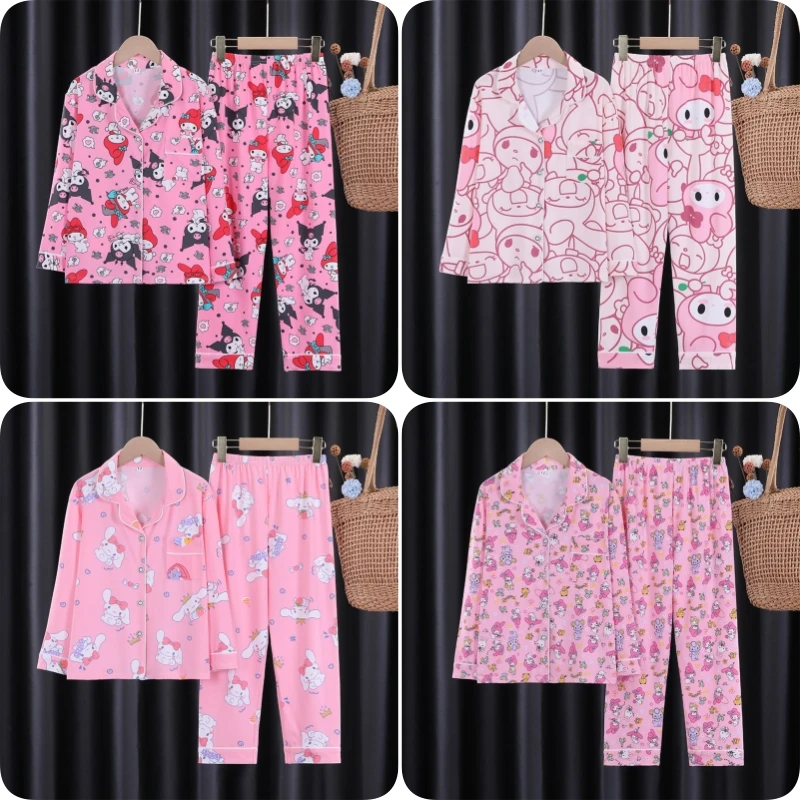 

Cartoon MINISO Anime Kuromi My Melody Cinnamoroll Kids Pajamas Set Boy Sleepwear Girls Long Sleeved Trousers Home Nightwear Gift