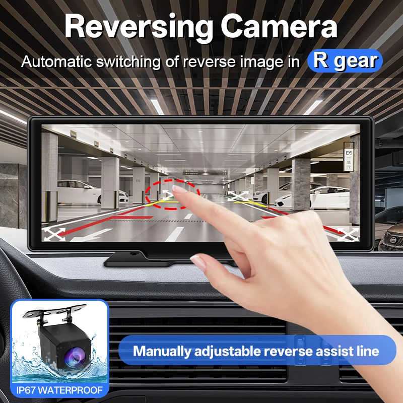 10.26” 4K DVR Portable Car Radio Wireless CarPlay Android Auto Dash Cam IPS Touc