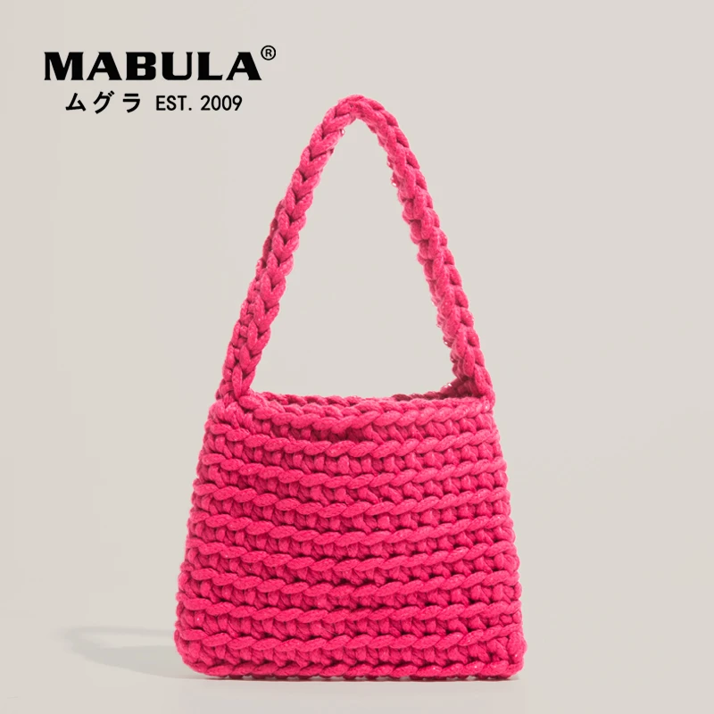 MABULA Bolsos informales de ganchillo algodón para mujer, carteras tejidas a mano bolsos de playa sencillos y con estilo, novedad de 2022| | - AliExpress