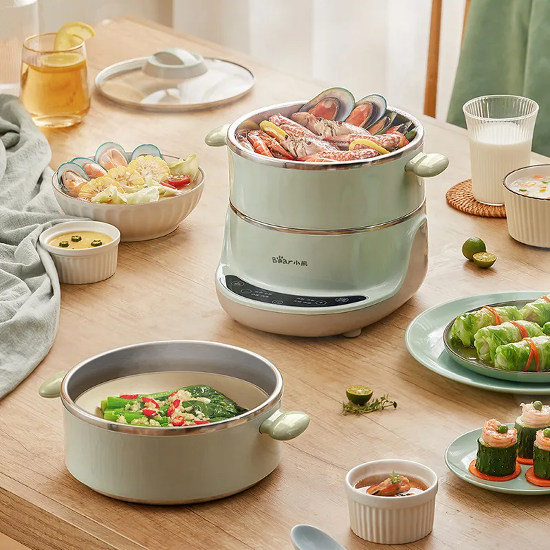 Bear Electric Steamer Household Small Multifunctional Mini Electric Hot Pot Double Layer Stainless Steel Steamer Can Reserved