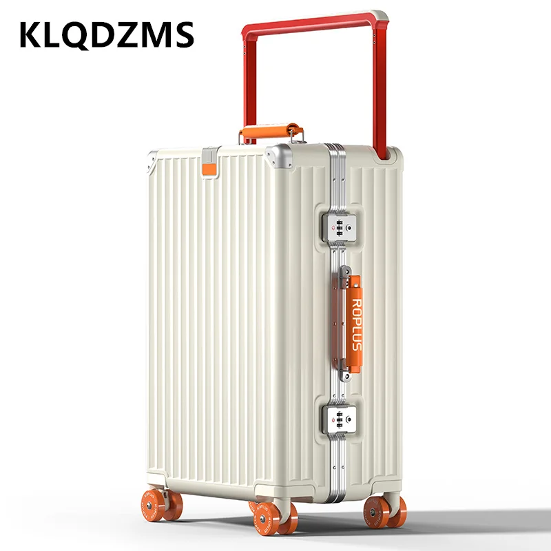 

KLQDZMS 20"24"28Inch Suitcase on Wheels ABS+PC Boarding Box Aluminum Frame Trolley Case Travel Essentials Women's Cabin Luggage