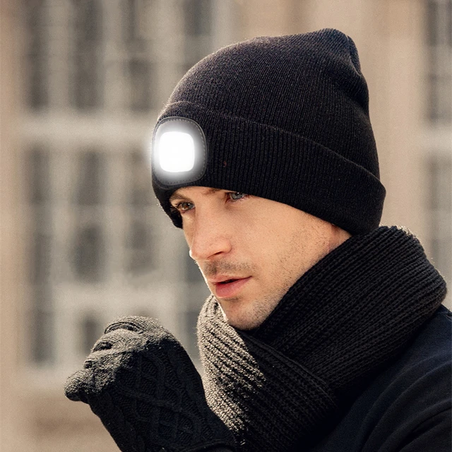 LED Lighted Beanie Cap Hip Hop Men Knit Hat Winter Warm Hunting Camping Running Hat Gifts