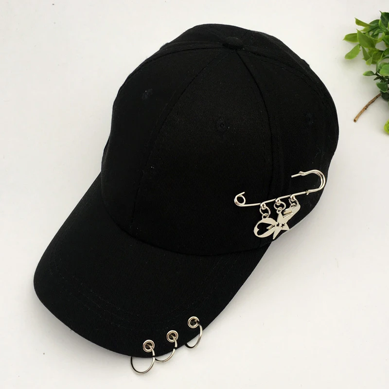A unisex hoop chain fashion baseball cap street punk hip hop personalized cap black 3