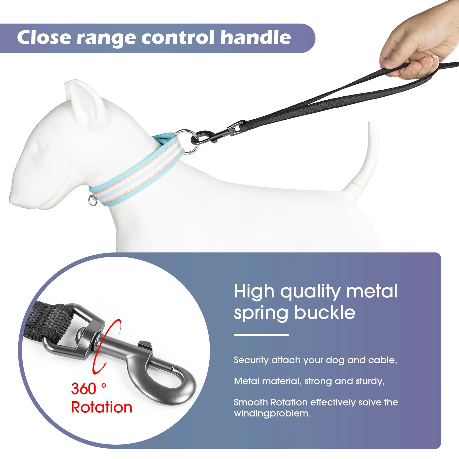 Hands Free Double Handle Dog Leash for Running Walking, Adjustable