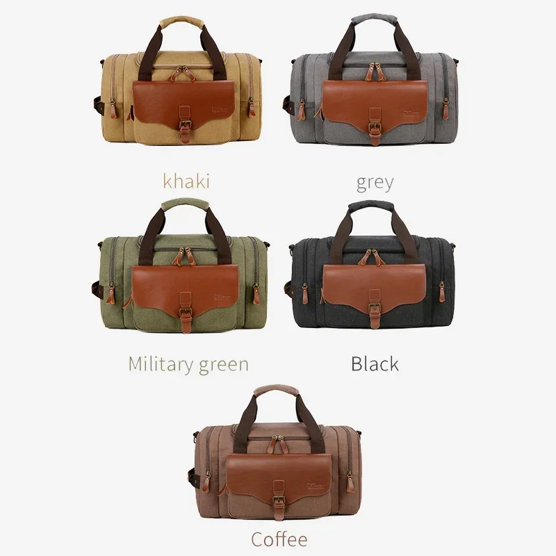 Men Large Capacity Weekend Bag Canvas Multifunction Leather Bags Carry on Luggage Bag Tote Utility Travel