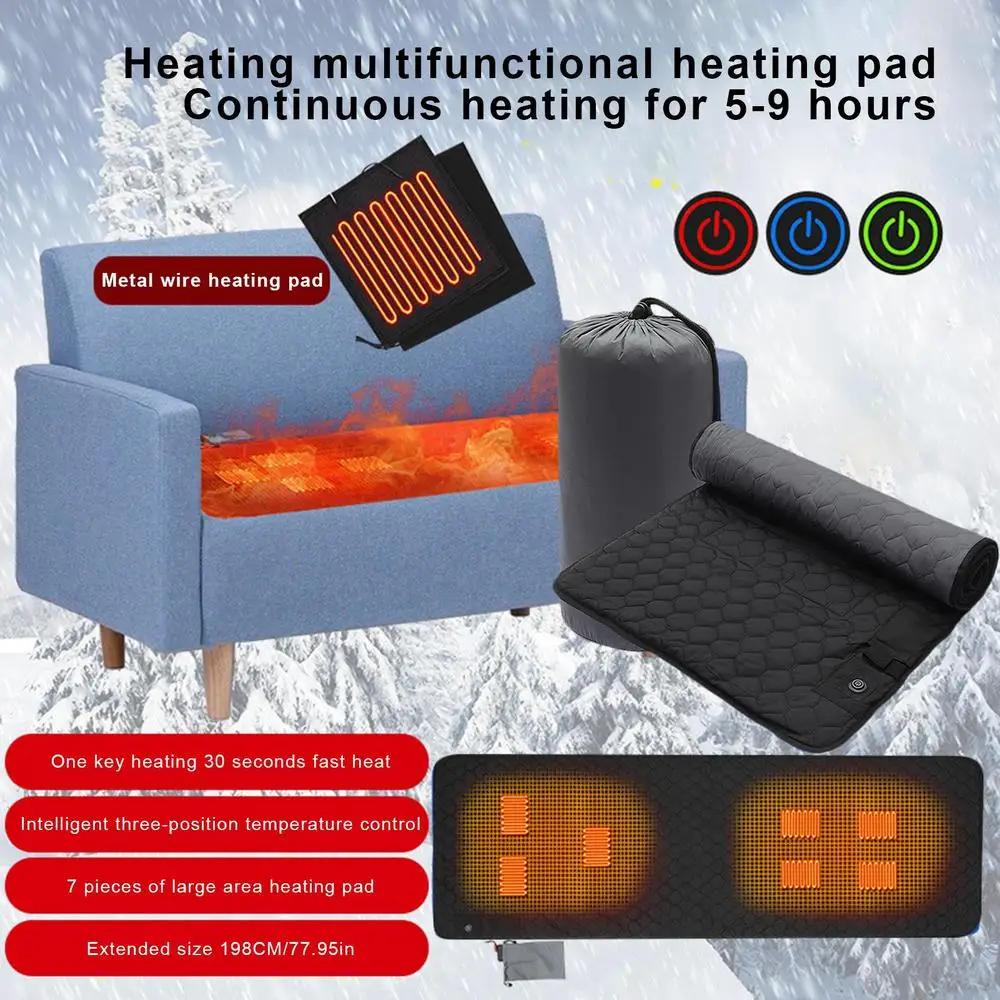Description Picture 3 of itemHeated Sleeping Bag Pad Heated Sleeping Bag Liner 7 Heating Zones Operated By Battery Power Bank USB Heating Sleeping Mat