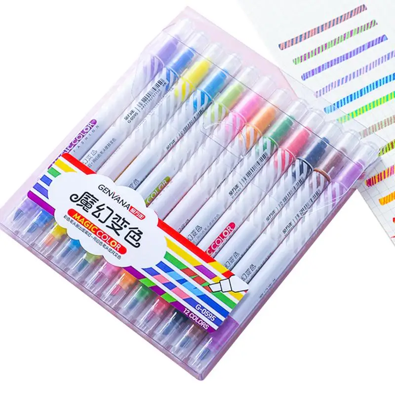 

Highlighter Marker Pens Set Double Tips Assorted 12 Colors Marker Pens Assorted Colors Changing Pen Set For Kids Diary Cartoon