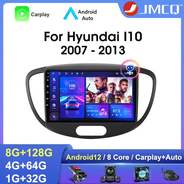 JMCQ-rádio do carro para Hyundai I10 2007-2013, Android 12, leitor de vídeo multimídia, 4G Carplay, Auto DVD, áudio, tela QLED, estéreo, 2 din