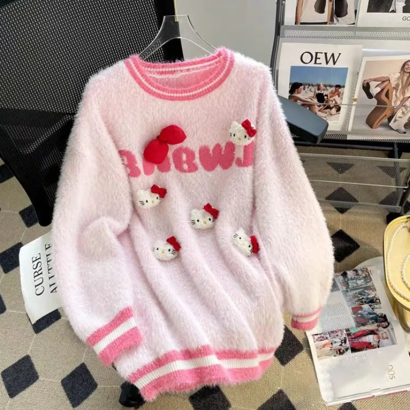

Hello kitty Japanese cartoon cute sweater animation creative autumn and winter 2023 women's new loose mid-length sweater top