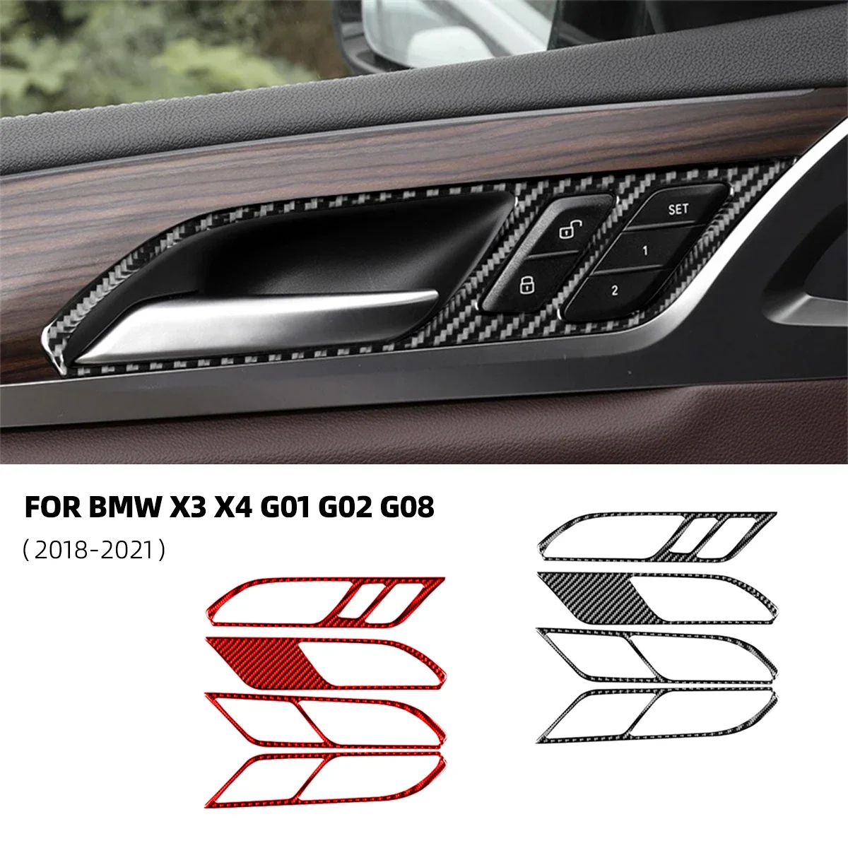 

4Pcs Inner Door Handle Frame Cover Trim Car Stickers Carbon Fiber Texture For BMW X3 G01 G08 X4 G02 2018-2021 Accesorios Voiture