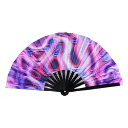 Large Colorful Reflective Folding Hand Fan for Music Festivals and Dance (D)
