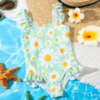 2024 Summer New Toddler Newborn Baby Girls Sunflower Printing One Piece Swimsuit Swimwear Bikini Beachwear Bathing Suit 1-5T 1