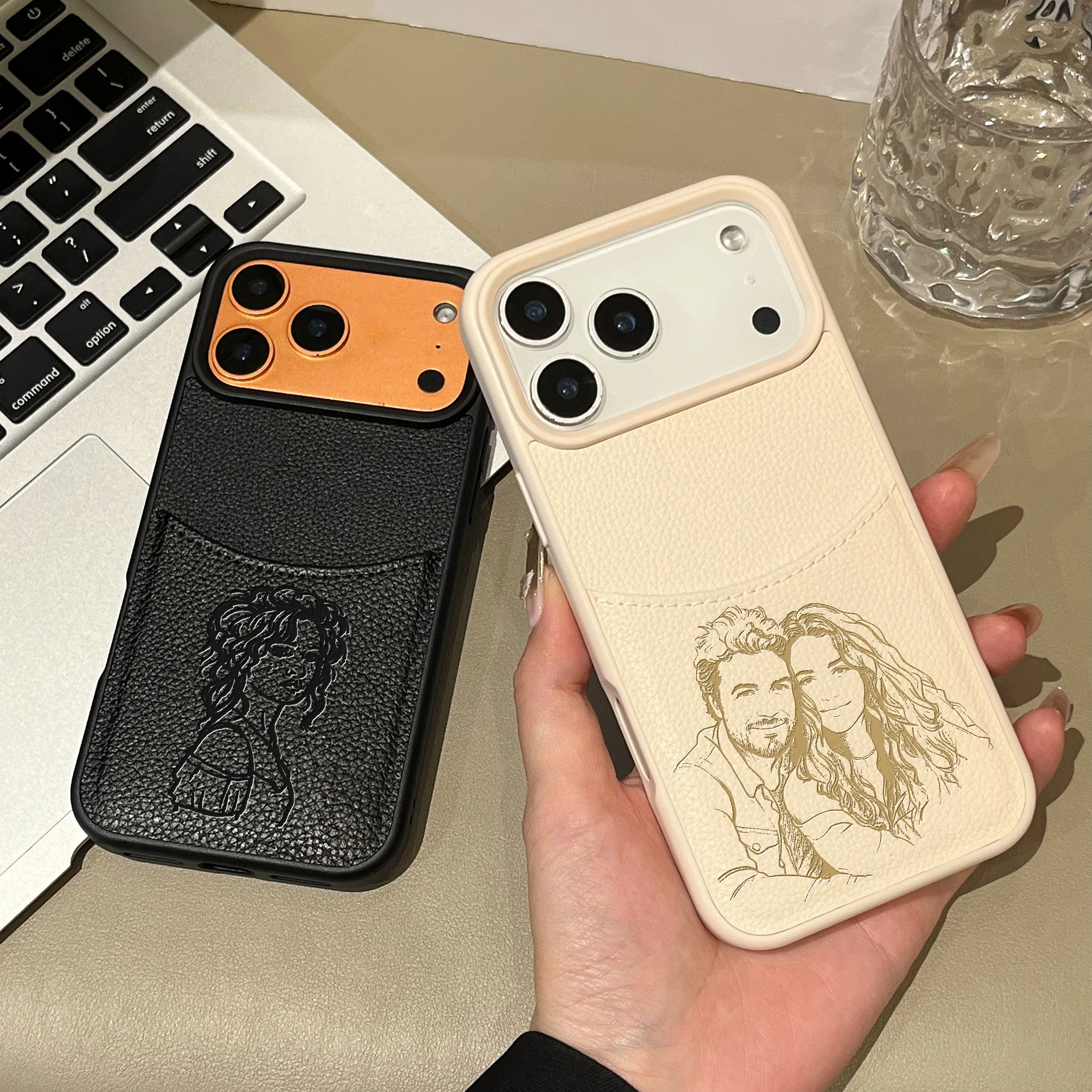 Custom Photo Sketch Lines Insertable Card Faux Leather Case for thumbnail 4