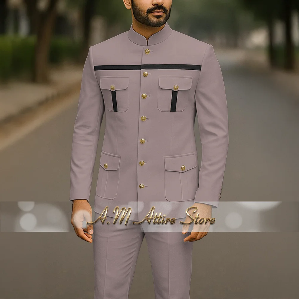 Ivory Safari Suit for Men Custom Made Indian Menswear 2pcs Jacket Pants Tailored Clothes for Wedding Prom Party Formal Events