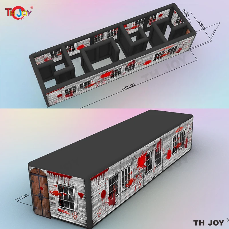 Fast Air Ship 6x4m Custom Made Inflatable Halloween Haunted House Maze Blow Up Air Labyrinth Maze Challenge Game with Blower 5