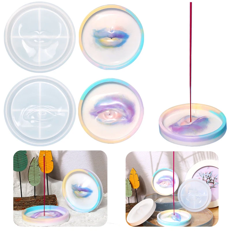 

2 Styles Eye Lip Shaped Incense Plate Silicone Mold DIY Crystal Aromatherapy Ashtray Epoxy Resin Mould