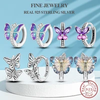 Real 925 Sterling Silver Hoops Earrings Butterfly Heart Flying Earrings for Women Girls Wedding Party High Quality Jewelry Gift