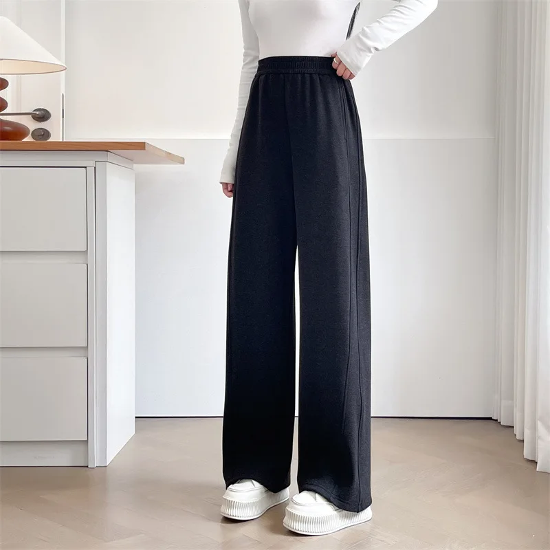 XXXXL Fashion Plus Size Women's Straight Leg Pants Winter Style Simple double-creased Fleece Casual Trousers 8073