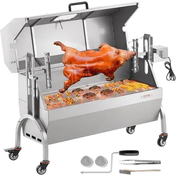 Rotisserie Grill with Hooded Cover, BBQ Whole Pig Lamb Goat Charcoal Spit Grill, 46 Inch 132Lbs Capacity, Electric 52W Motor St 1