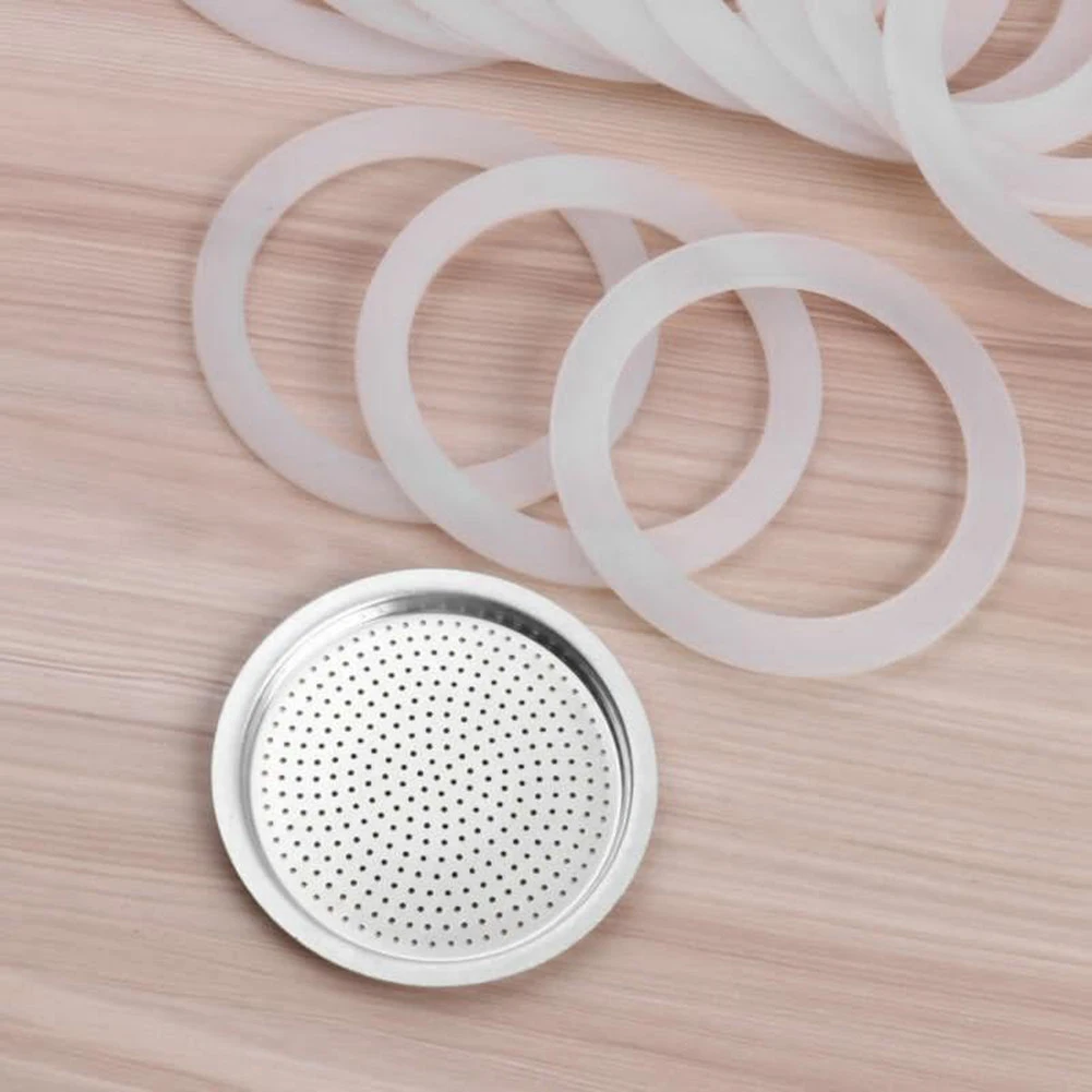 Seal Silicone Coffee Ring Gaskets And Aluminum Moka Pot Filters Replacement Kit For Kitchen Espresso Makers Accessories