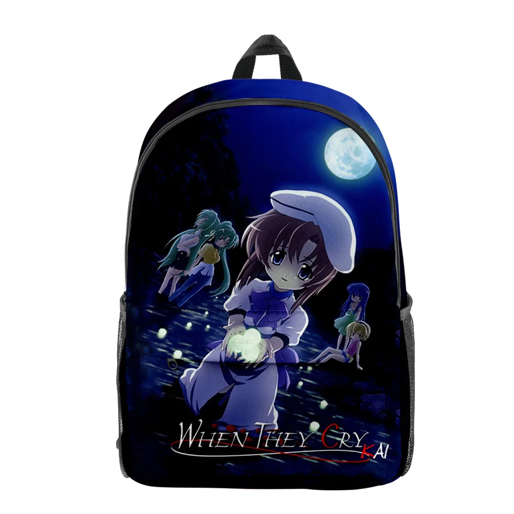 Classic When They Cry Higurashi Zip Pack 3D Printed School Bags Notebook Backpacks Oxford Waterproof Boys/Girls Travel Bags