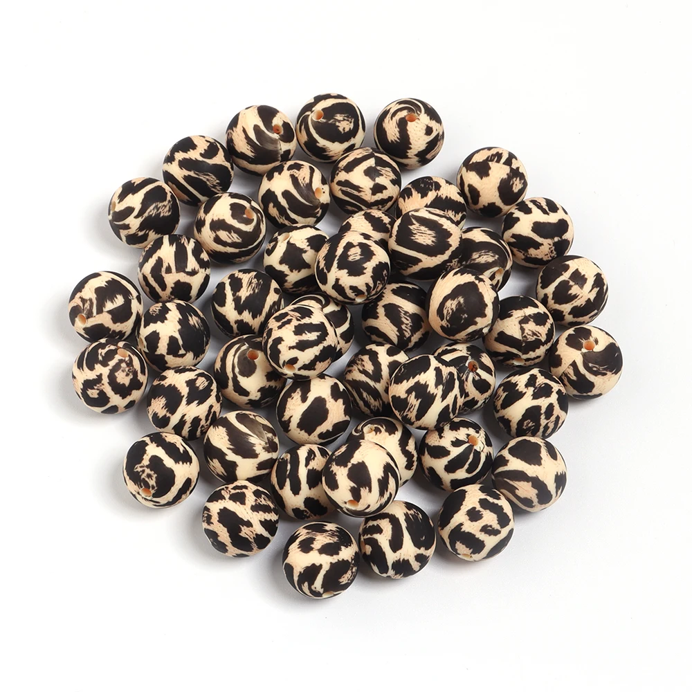 5pcs 15 מ "מ דפוס חרוז סיליקון צבעוני עגול נמר עגול ססגוניות עבור תכשיטים עשיית צמיד מידי אביזרים