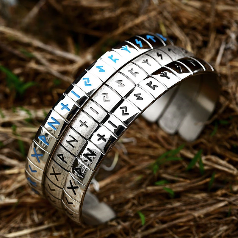 

Vintage Simple Viking Letter Stainless Steel Men's Personalized Open Bracelet