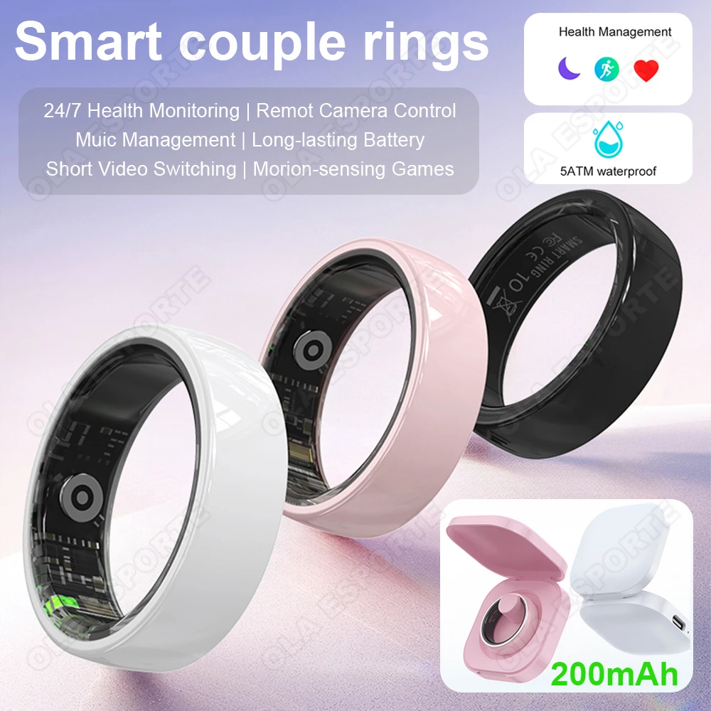 Anello per coppia intelligente Connessione Bluetooth Modalità sportive multiple Pedometro Anelli fitness Monitoraggio della frequenza cardiaca del sonno Impermeabile 5ATM