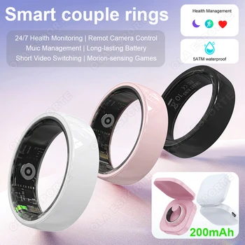 Anello per coppia intelligente Connessione Bluetooth Modalità sportive multiple Pedometro Anelli fitness Monitoraggio della frequenza cardiaca del sonno Impermeabile 5ATM