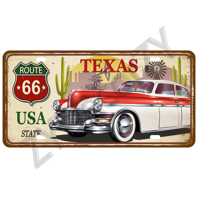 Metal Sign Plaque Route 66 Tinplate Vintage Motorcycle Car Wall Decor for Garage Bar Pub Moto Club