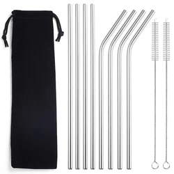 Eco - Friendly Reusable Stainless Steel Drinking Straws (1 - 11Pcs Silver)