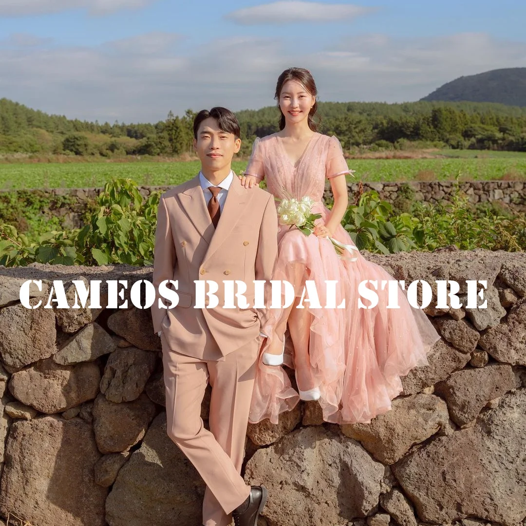 

SONDR Pink Wedding Korea Evening Dress Custom Made Formal Prom Dress A-Line V-Neck Short Sleeves Elegant Evening Gown Bridal