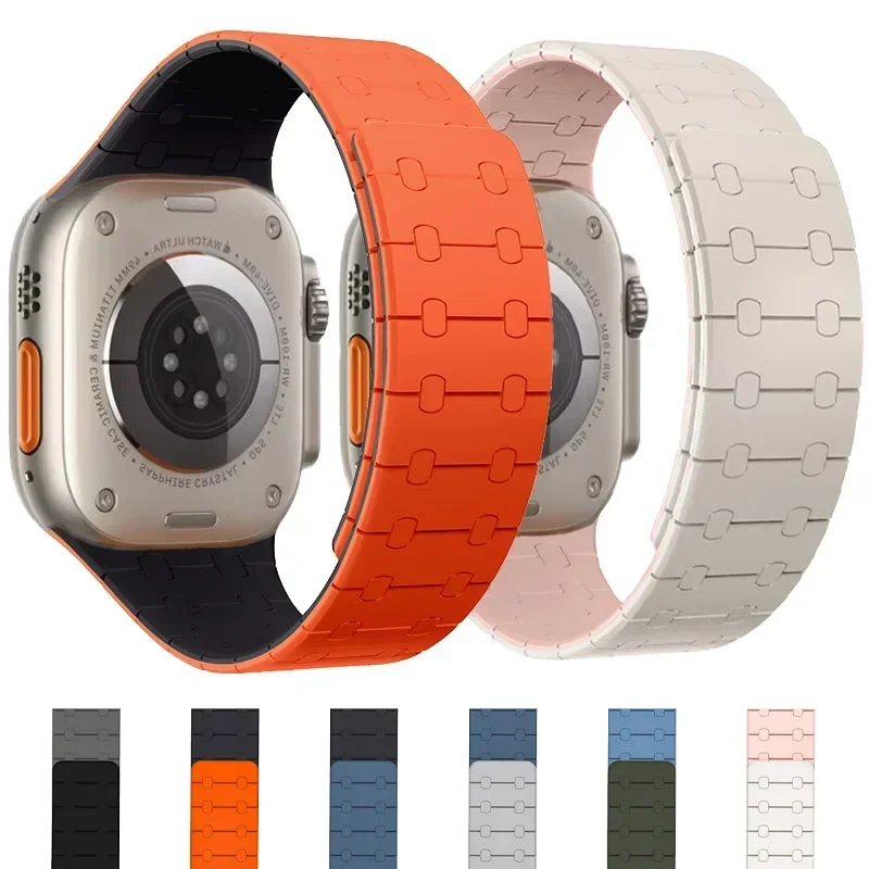 

Магнитный ремешок для Apple Watch Band 49 мм 45 мм 44 мм 42 мм 41 мм 40 мм, спортивный силиконовый браслет для IWatch Series SE 6 7 8 9 Ultra 2