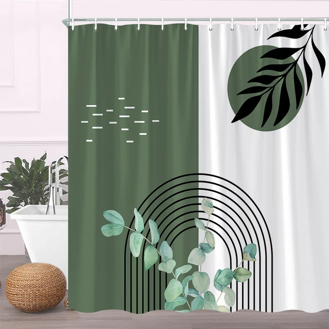 Tenda da doccia Bohe di metà secolo tende astratte minimaliste arte moderna  foglie verdi geometria Decor tessuto gancio per tenda da bagno - AliExpress