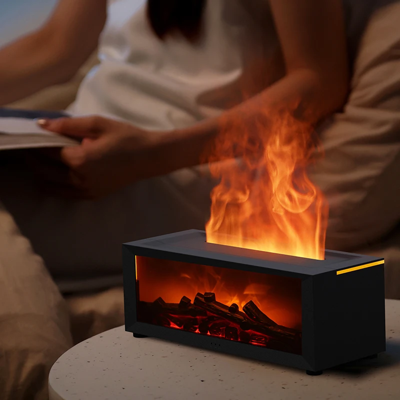 USB Fireplace Aroma Diffuser & Humidifier 5.07oz Soundwave technology Essential Oil Mist Maker Colorful Flame Night Light
