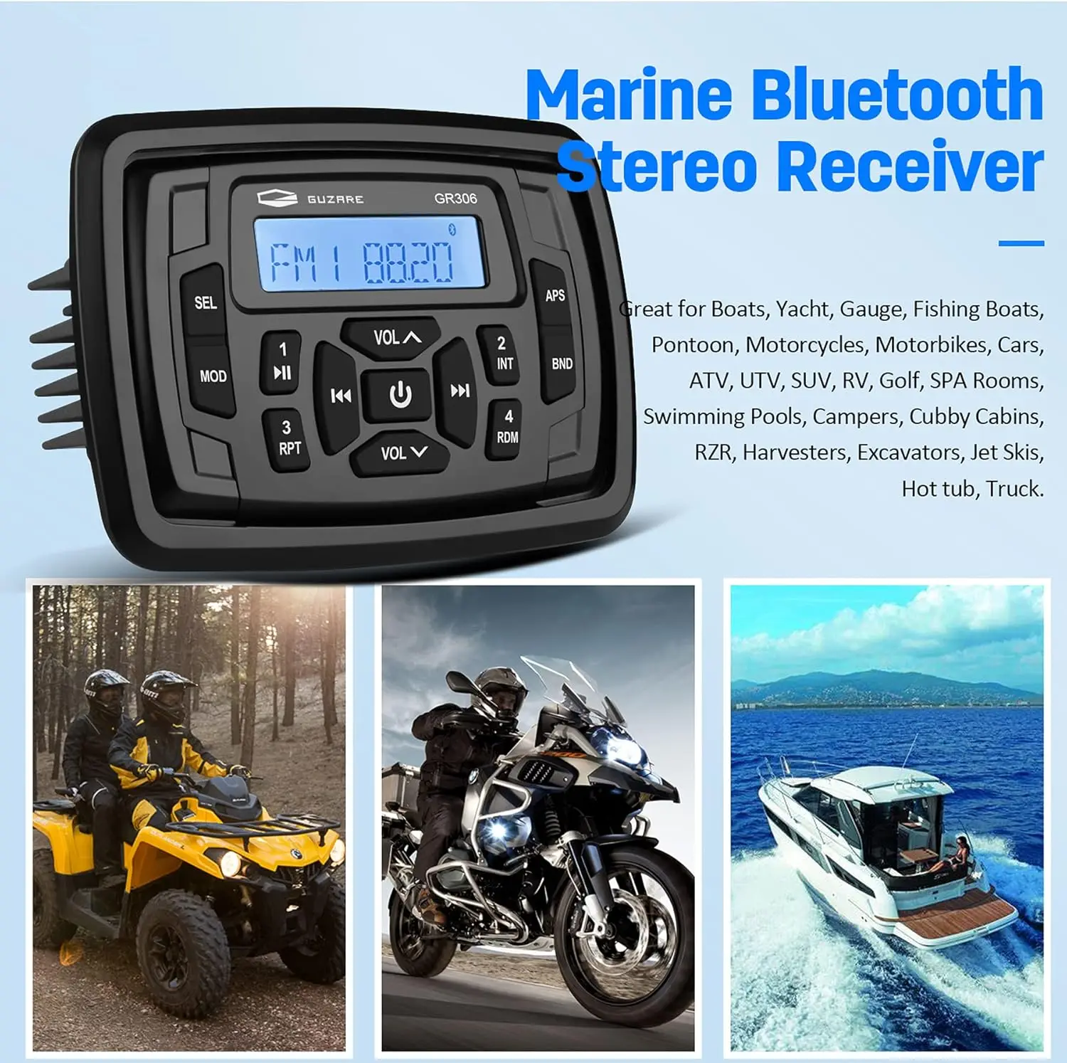 Marine Radio Bluetooth and Speakers Audio System Package-Waterproof Marine Stereo Receiver+ 1 Pari 4 inches Black Speake