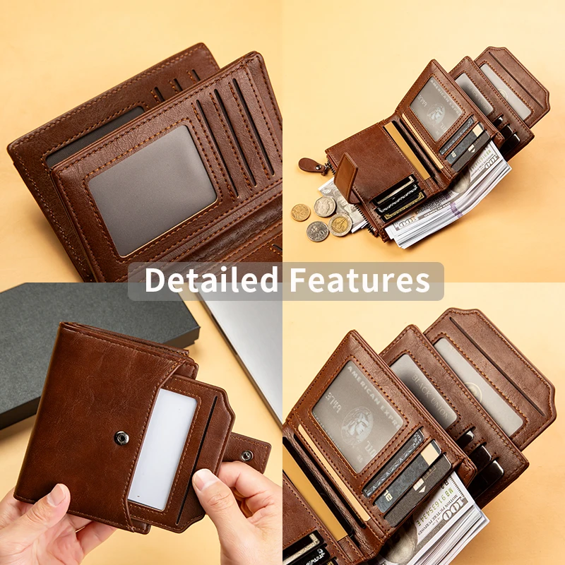 Mens Vintage Leather Wallet - Multi-Card PU Leather Gift Box