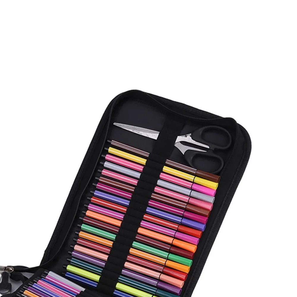 72/120 슬롯 연필 케이스 블랙 캔버스 소재 아트 연필 케이스 접이식 디자인 대용량 연필 케이스