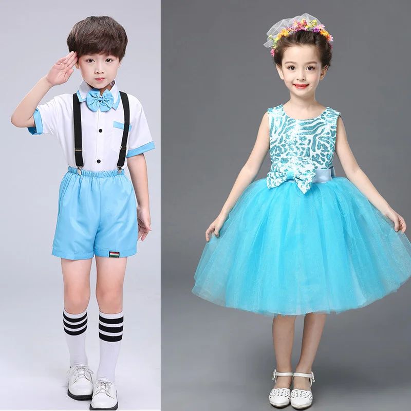 

children's princess boys girls' white shawl skirt kindergarten dance chorus performance Costume jazz